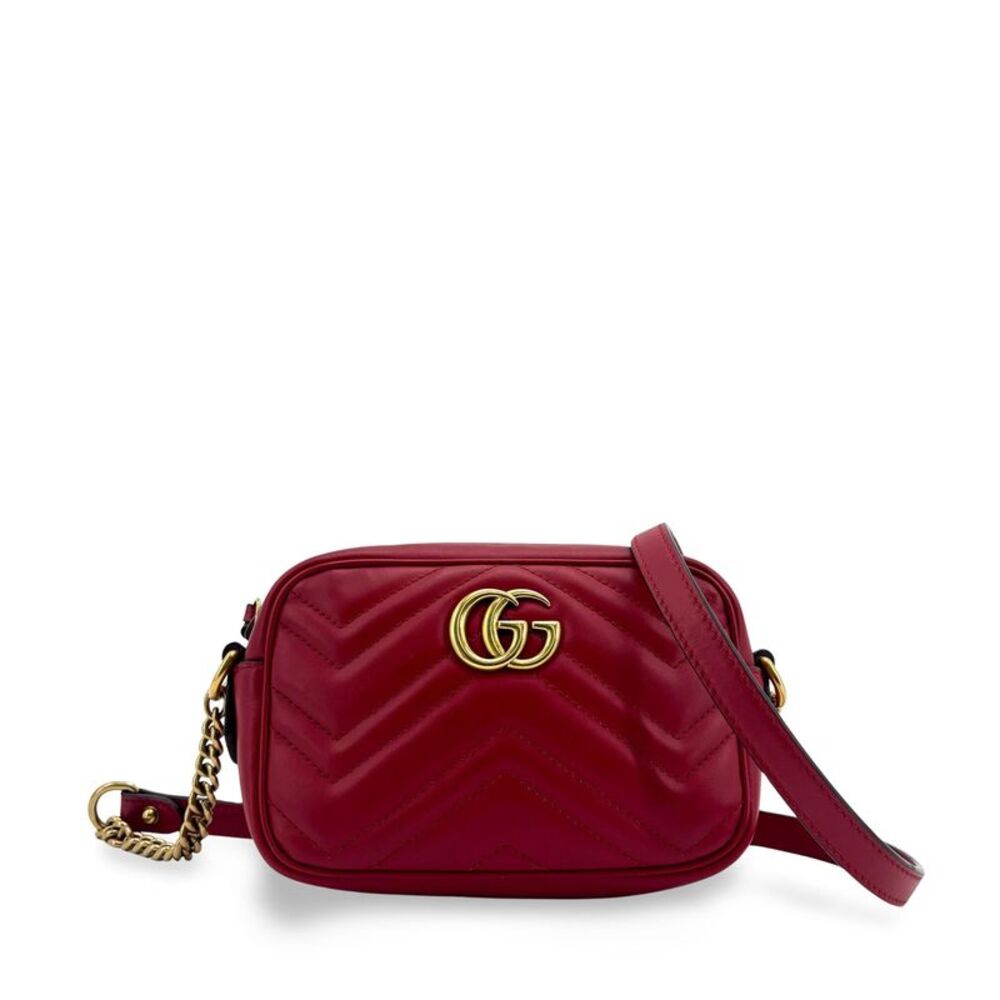 Gucci GG Marmont Matelassé Mini Shoulder Bag Red Gold Hardware